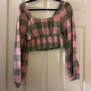 Bp green and pink check gingham boho top summer
